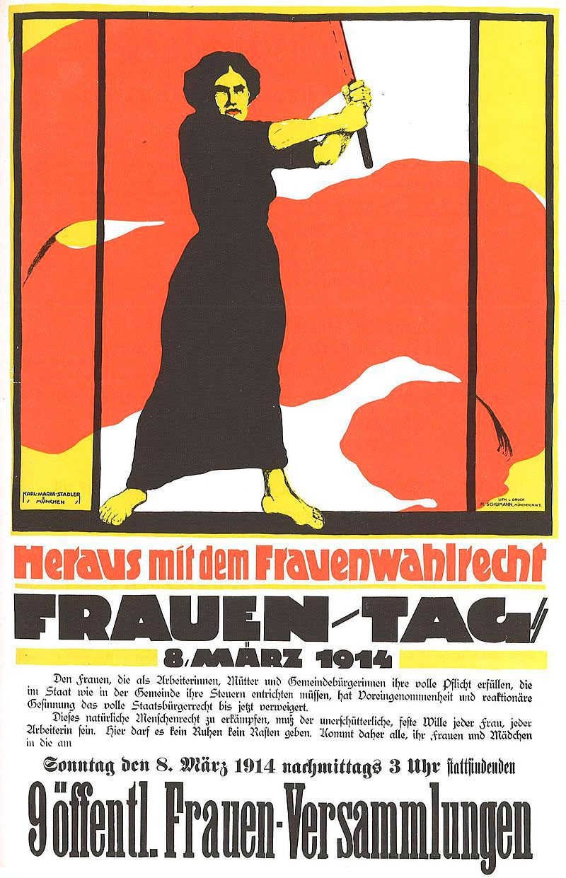Cartel alemán de 1914 que anunciaba el Día Internacional de la Mujer, prohibido después por el Imperio Alemán